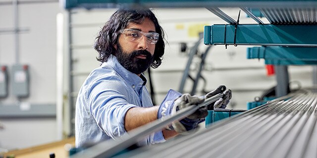 Applications Engineer Ali Ladhani handles stainless steel tubing